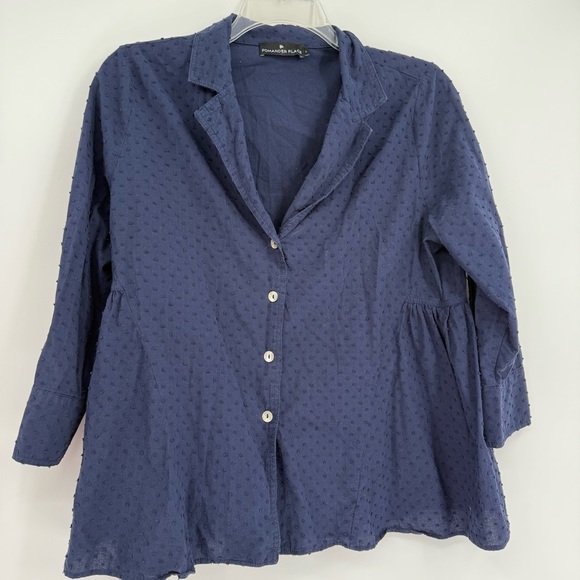 Pomander Place Tuckernuck Scarlett Top Womens Large Blue Swiss Dot Button down - Picture 4 of 10